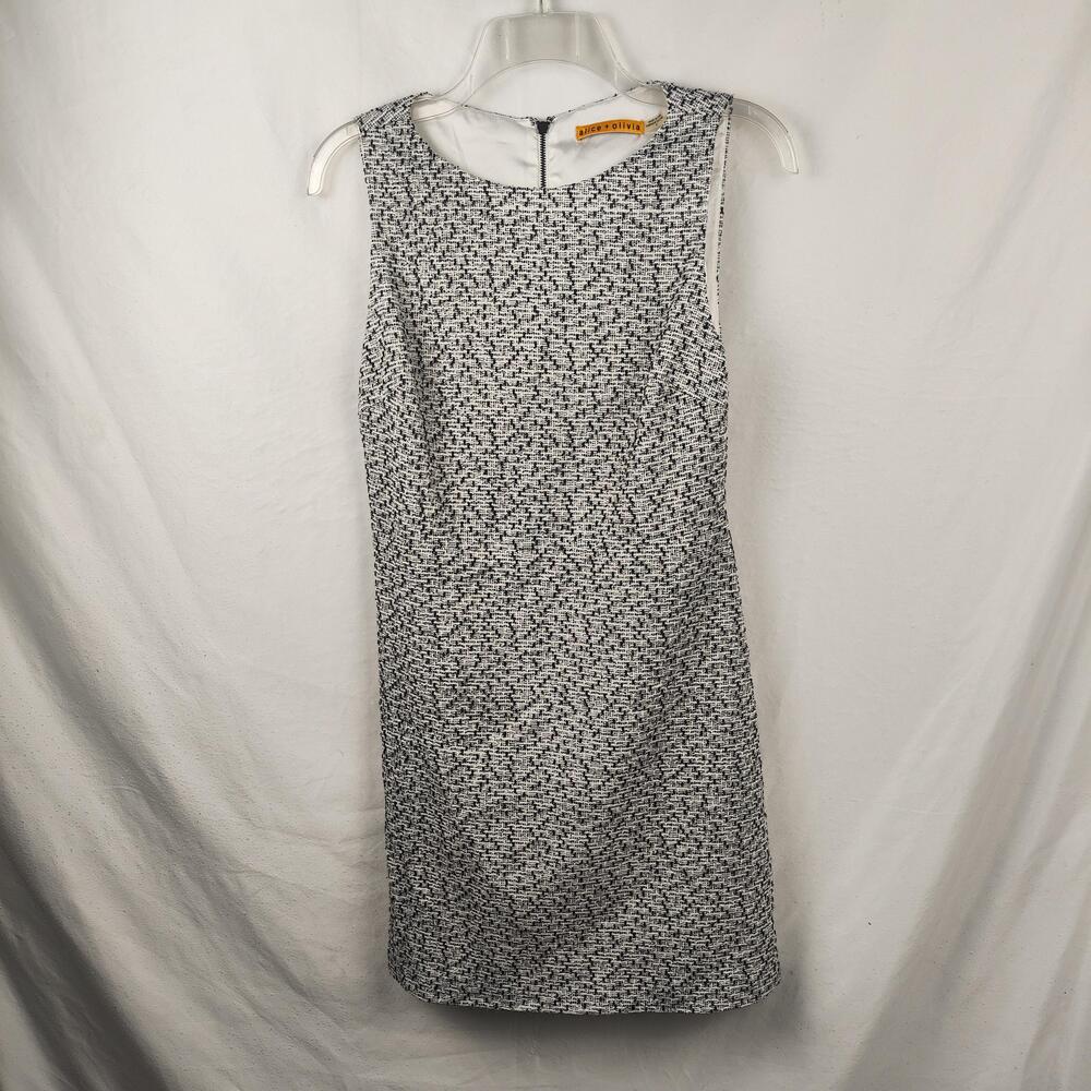 Alice + Olivia Dress Womens 8 White Tweed Cutout Back Sleeveless Party Sheath